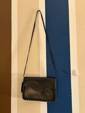 Vintage Jay Herbert New York Black Leather Crossbody Bag Gold Rope Trim Tassel